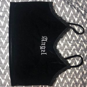 Angel Graphic Velvet Cropped Cami Top